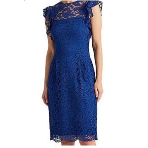 Womens En Focus EnFocus Studio Royal Blue Lace Scalloped Dress - Sz 6